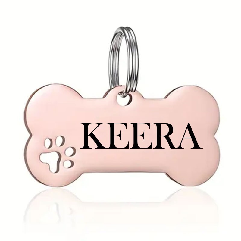 Personalized Bone Paw Print Dog Tag, Cat ID | Engraved Pet Tag