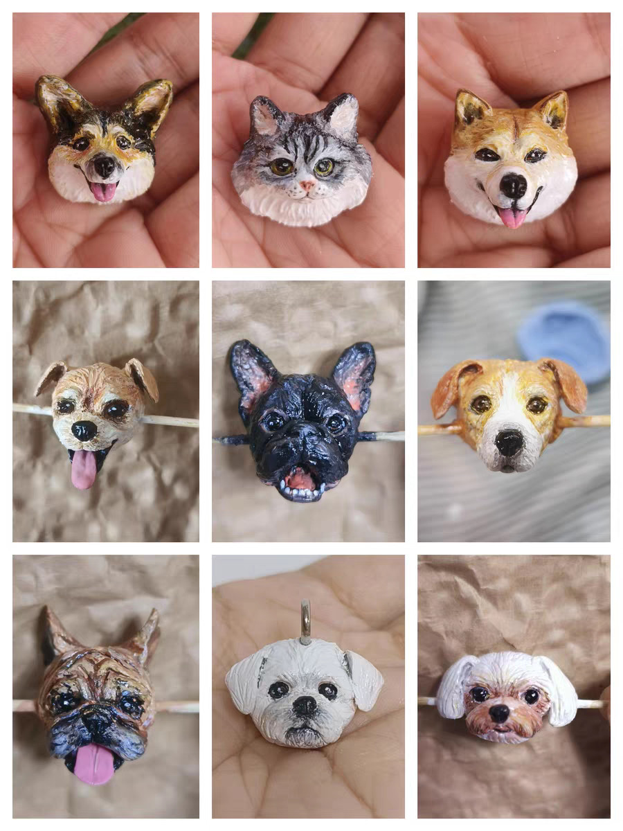 Custom Pet Portrait Bead Mini Charm Handmade Clay Dog Cat Pandora Necklace Gift