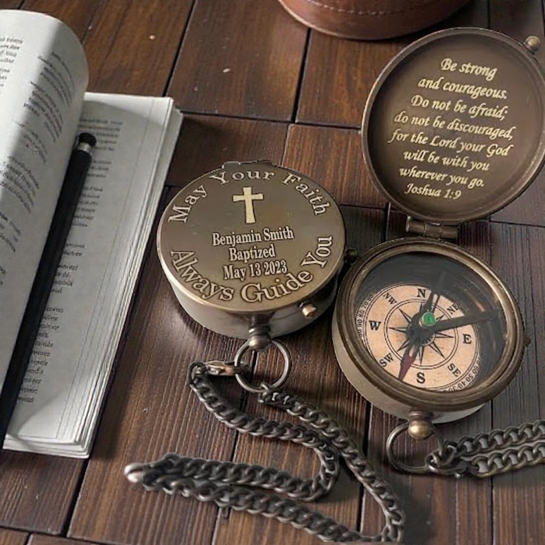 Personalized Engraved Compass Gift: Custom Working Vintage Antique Brass Pocket