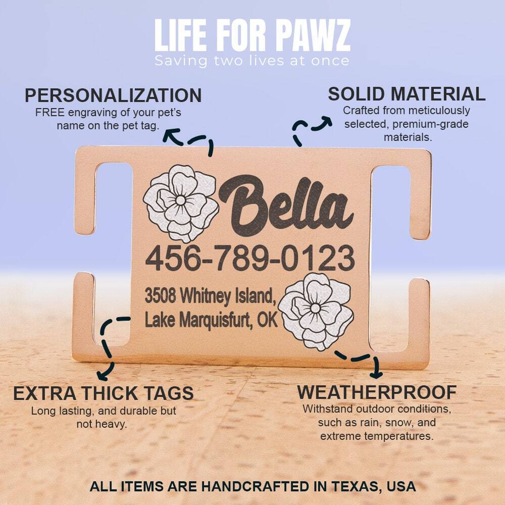 Personalized Engraved Slide-On Dog Tag with Flower Design – Custom Pet ID Tag