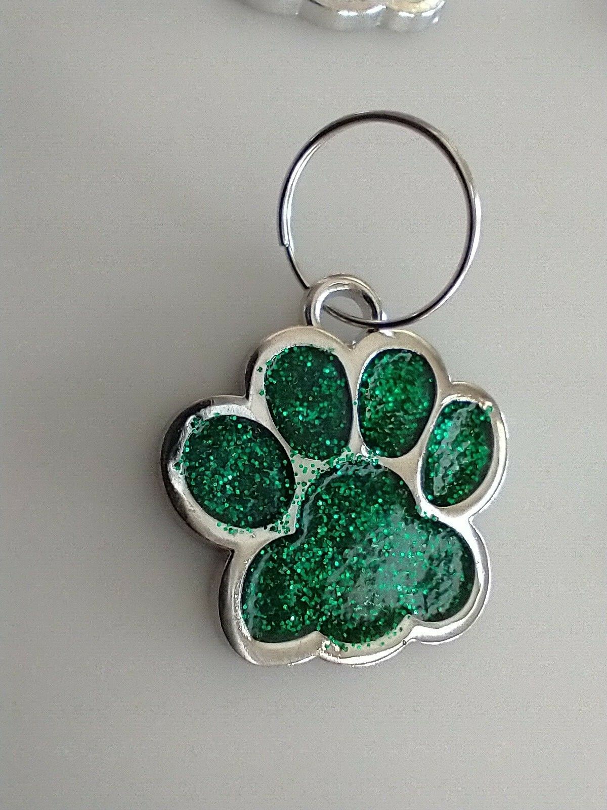 Paw Print Dog Cat Collar Tag Enamel Glitter Pink Blue Red Silver Gold Color