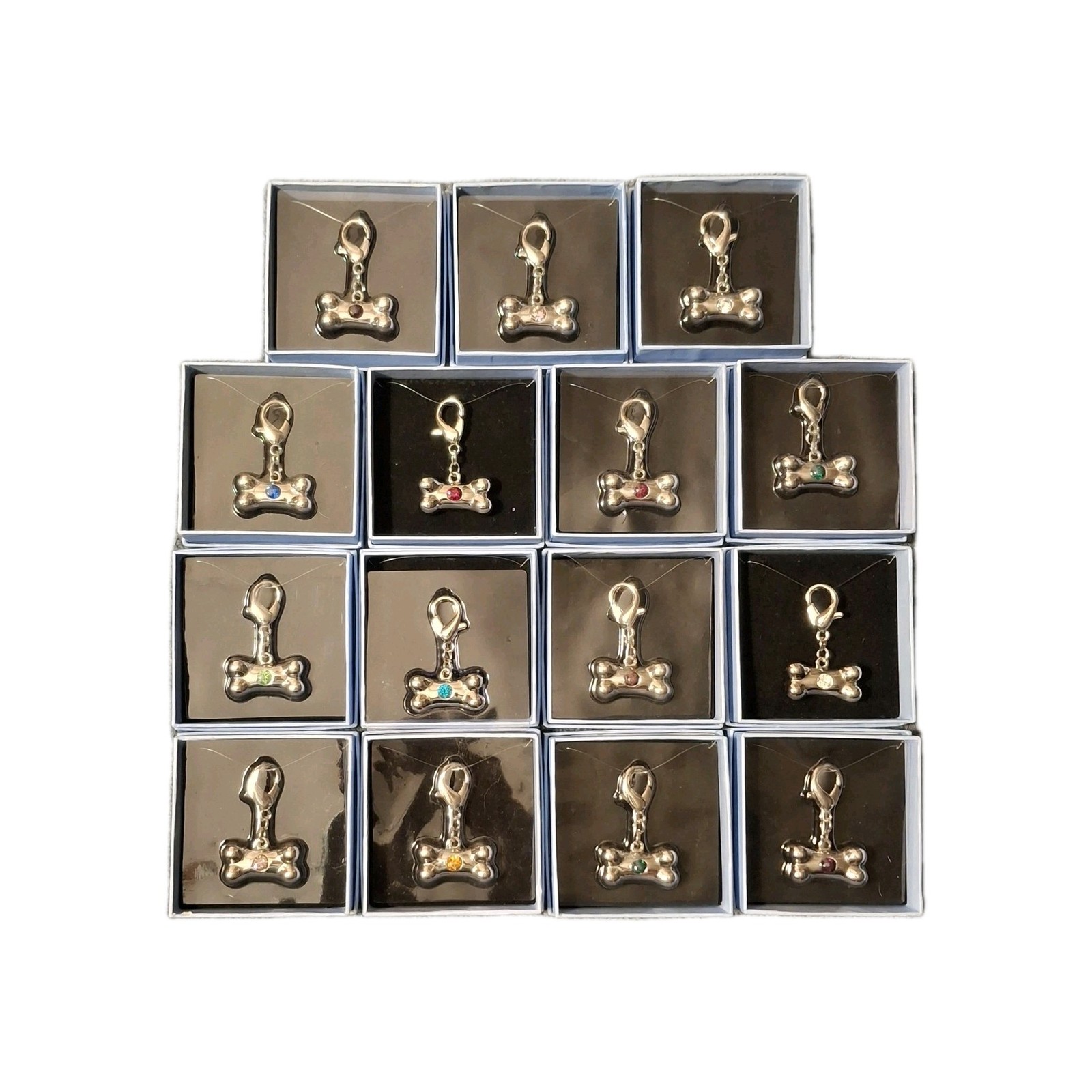 Lot Dog Tags Pet Charms Pendants Crystal Birth Bonz Silver Tone Metal Dangle 15^