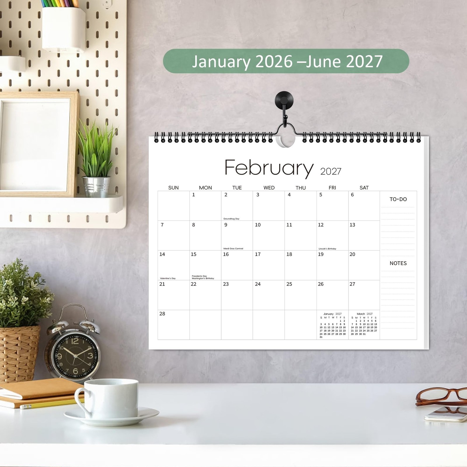 Aesthetic Wall Calendar 2026-2027, 18 Monthly Horizontal Hanging Calendar fro…