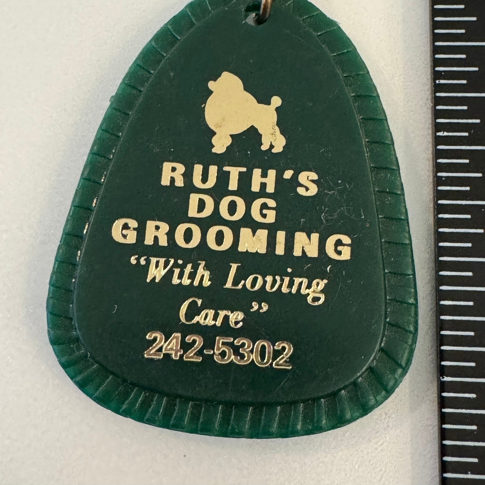Vintage Ruths Dog Grooming Keychain Poodle “With Loving Care” Phone Number