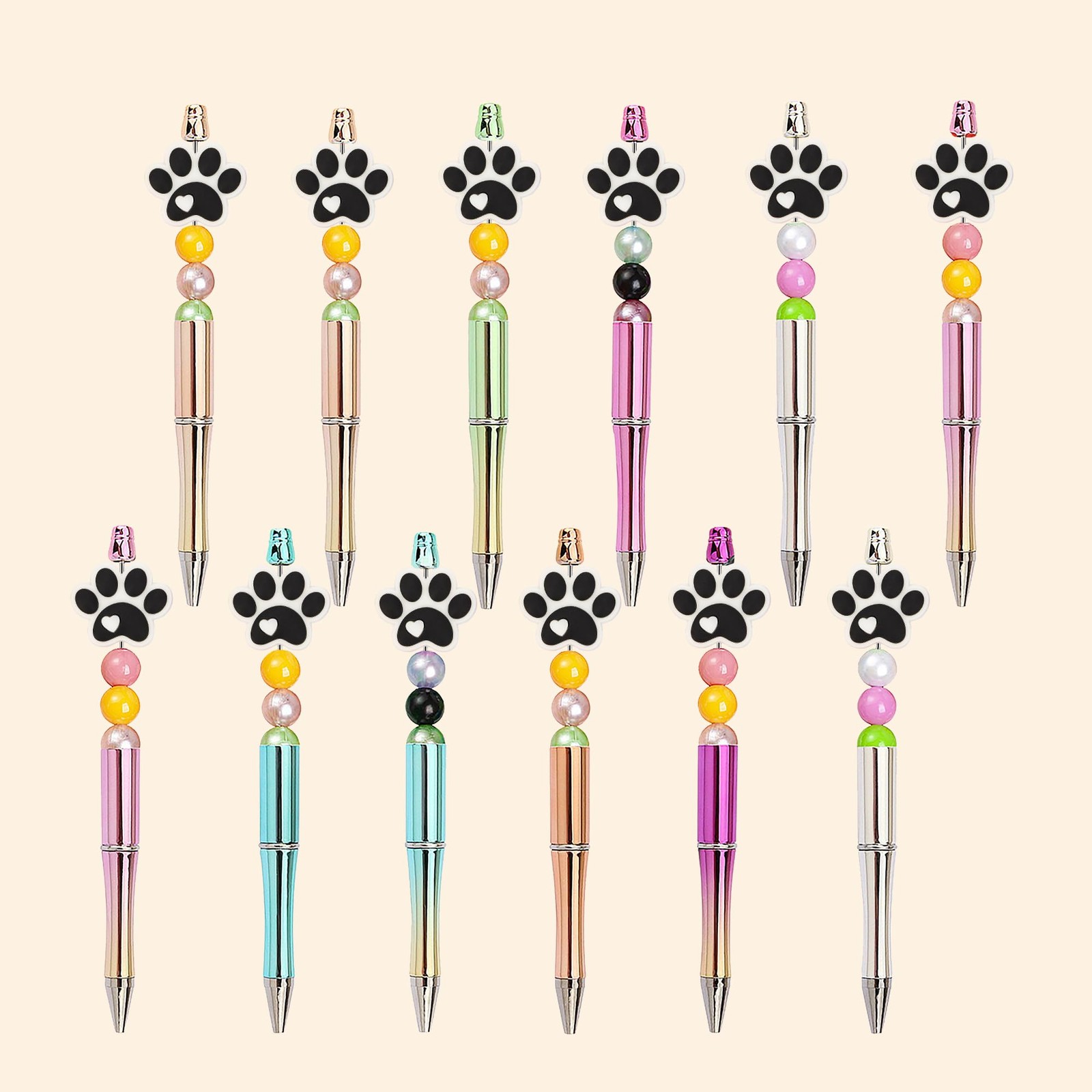 mortd 12Pcs Dog Paw Silicone Beads for Pens – Pet 0.98 x 1.18 inches,