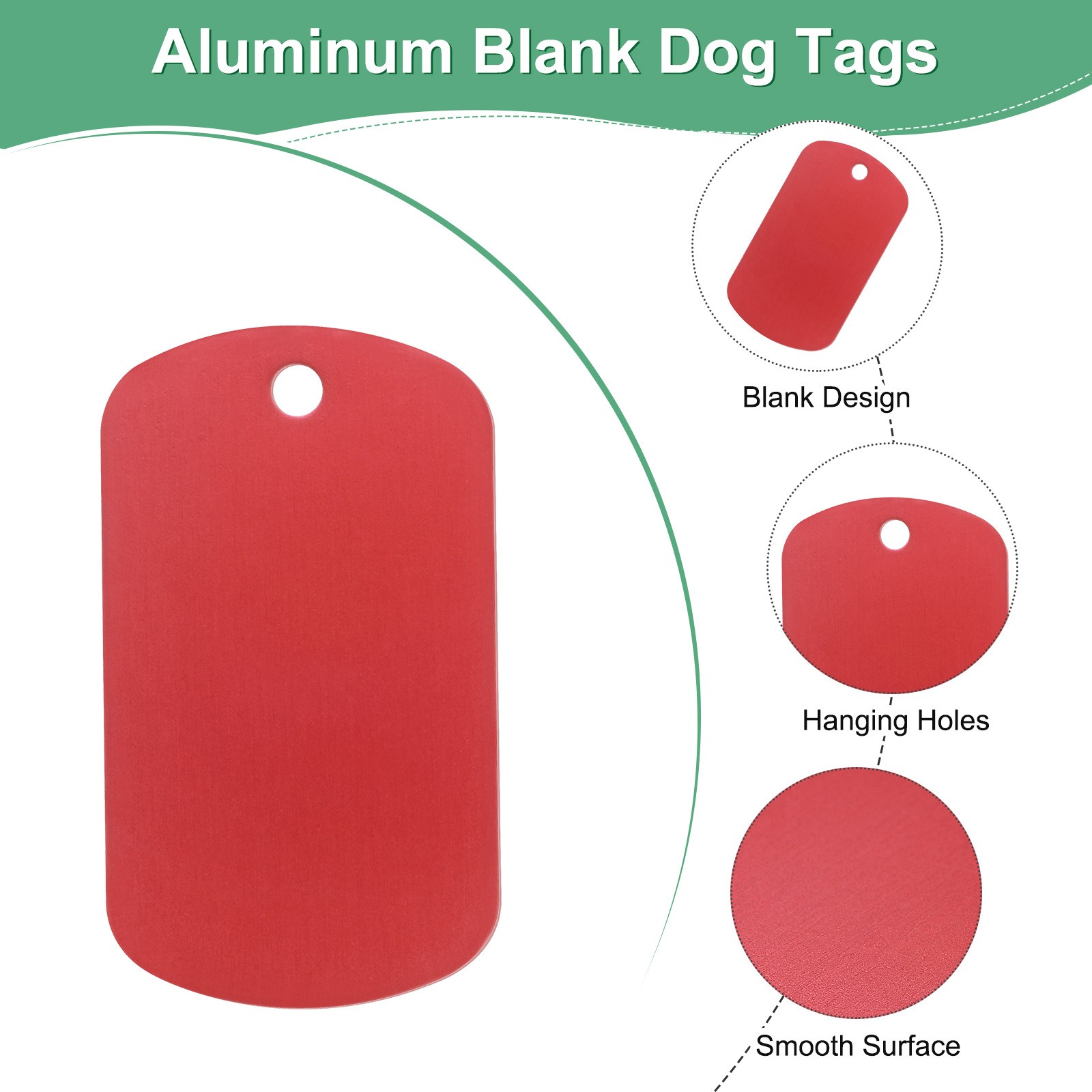 20-Pack 2″ x 1.18″ x 0.04″( L x W x T ) Blank Dog Tags [Red, 1 Hole]