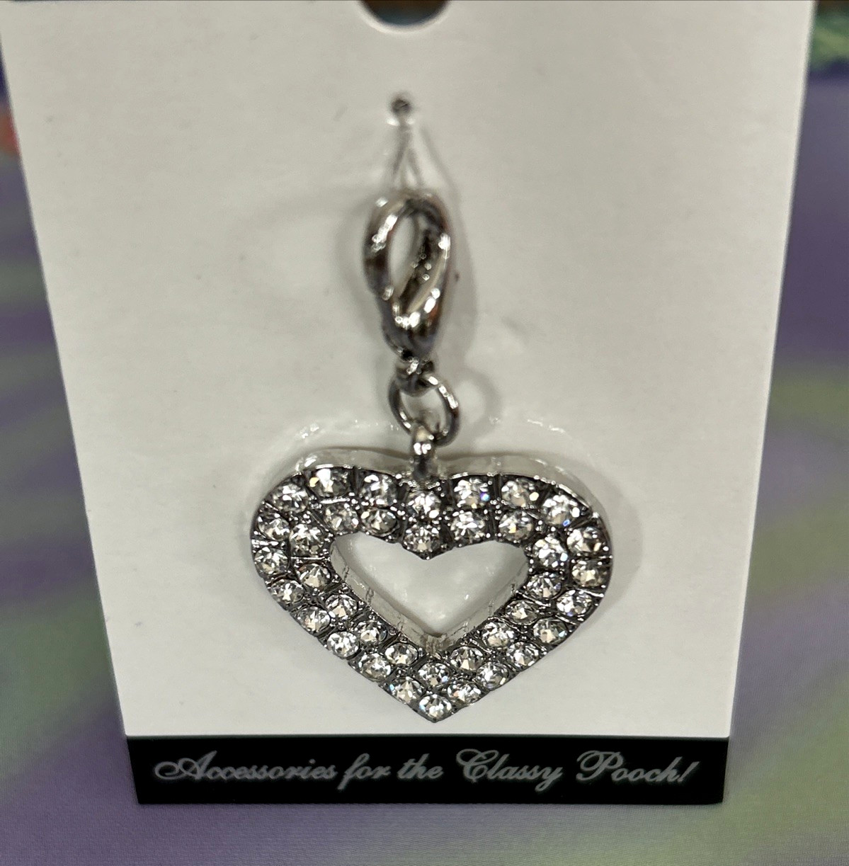Pretty Paw Appeal White Rhinestone Open Heart Charm Tag Necklace Dog Cat Pet New