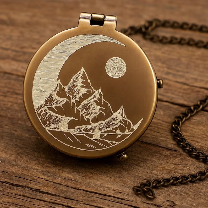 Personalized Engraved Compass Gift: Custom Working Vintage Antique Brass Pocket