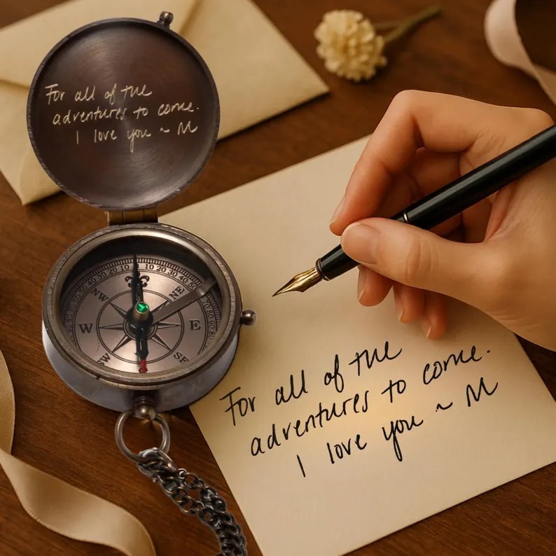Personalized Engraved Compass Gift: Custom Working Vintage Antique Brass Pocket