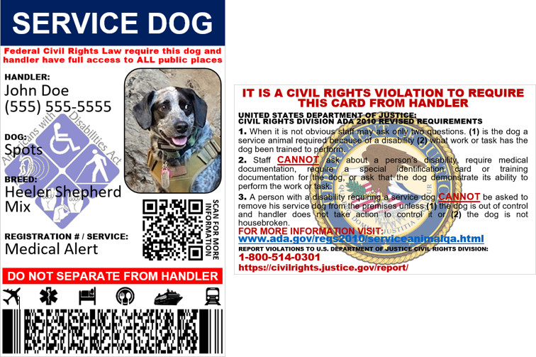ADA HOLOGRAPHIC SERVICE DOG ID DUAL SIDED CUSTOMIZABLE PHYSICAL & DIGITAL CARD