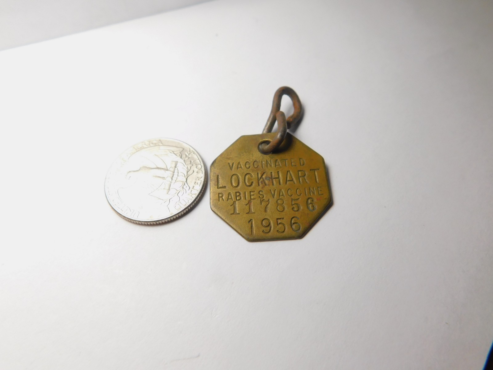 1956 Lockhart Dog Tag License 117856 Rabies Vaccinated Vintage