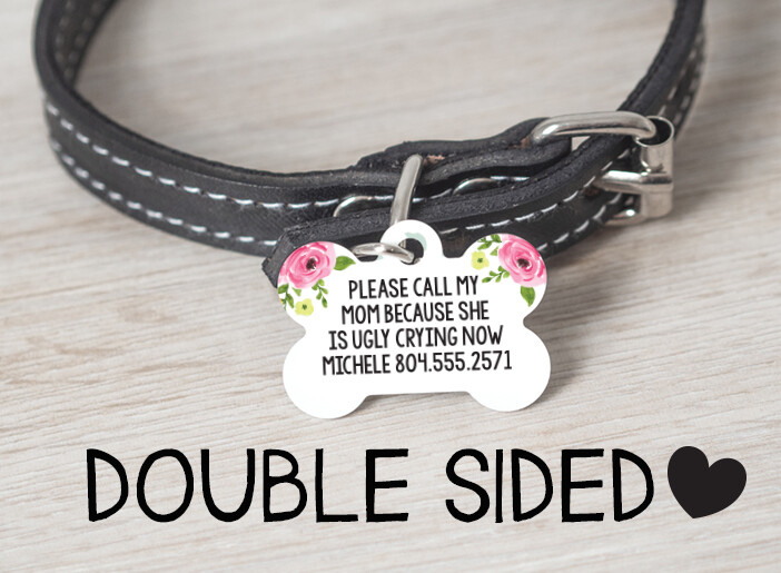 Floral Dog Tag | Personalized Pet ID Tag | Dog ID Tag for Collar | Dog Name Tag