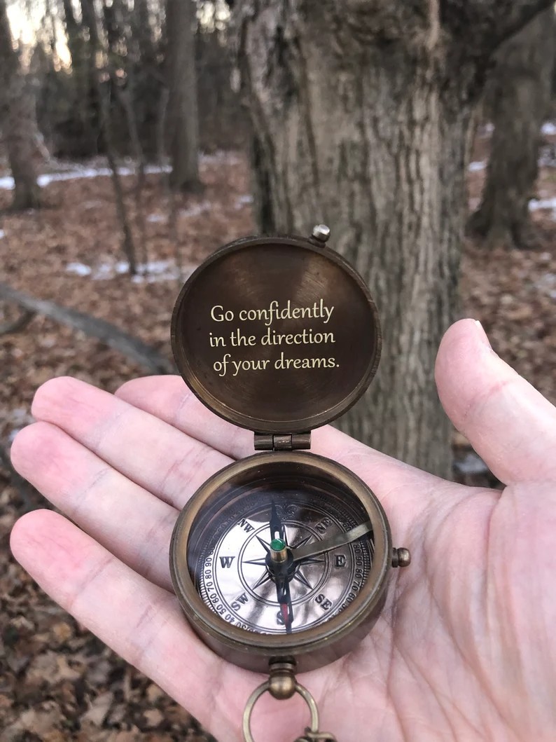 Personalized Engraved Compass Gift: Custom Working Vintage Antique Brass Pocket
