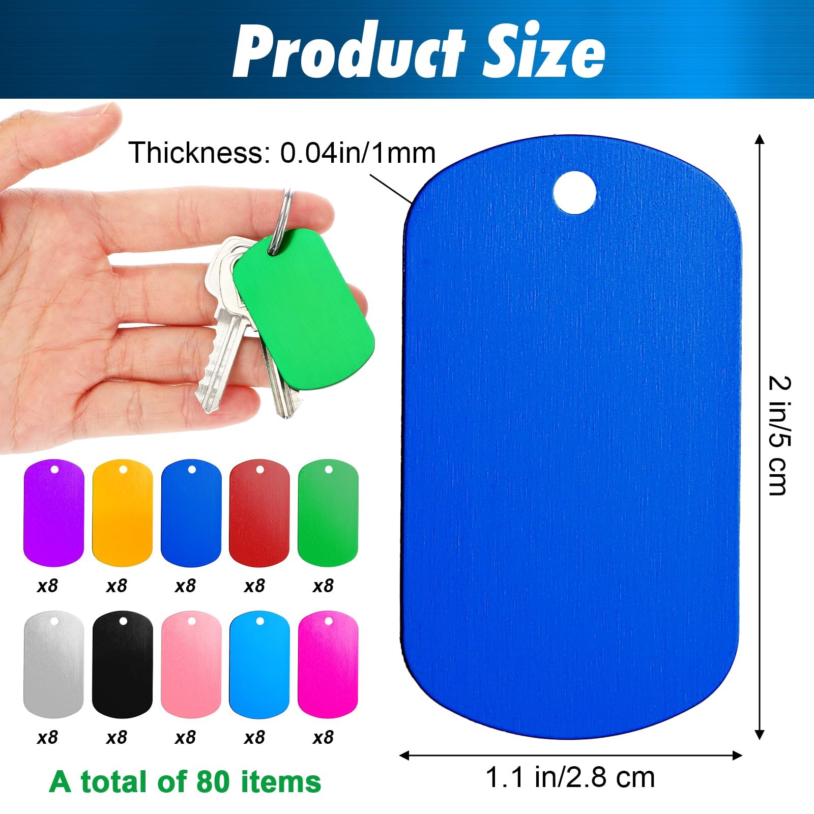 Multicolor Aluminum Blank Dog Tag DIY Engrave Craft 50x29x1mm 3mm Hole 80PCS