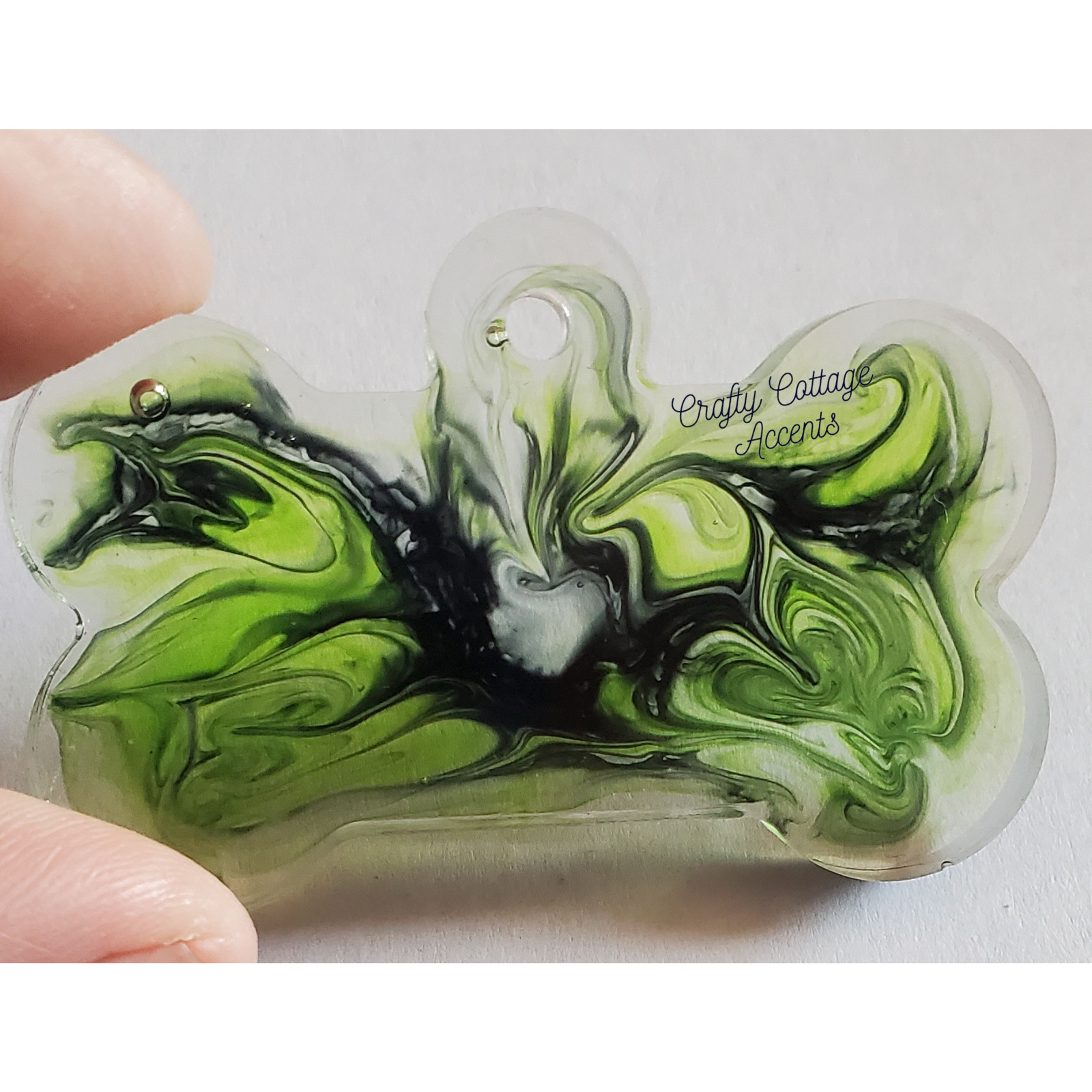 Resin Bone Charm – Green & Yellow Handmade Pet Accessory for Collars or Decor