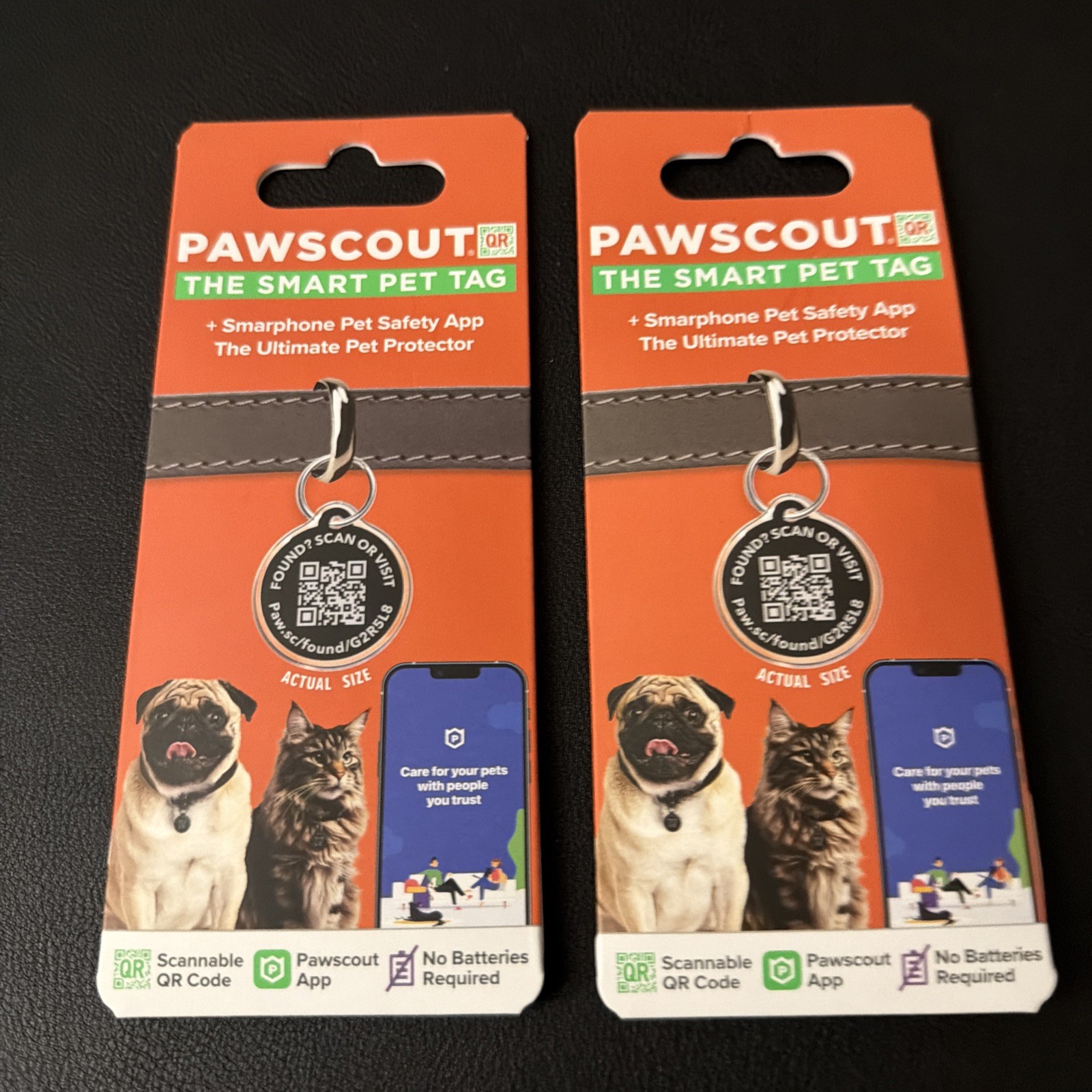 🐾 (2) PAWSCOUT Smart Pet Tags QR Finder Dogs Cats Smartphone Pets Safety App 🆕