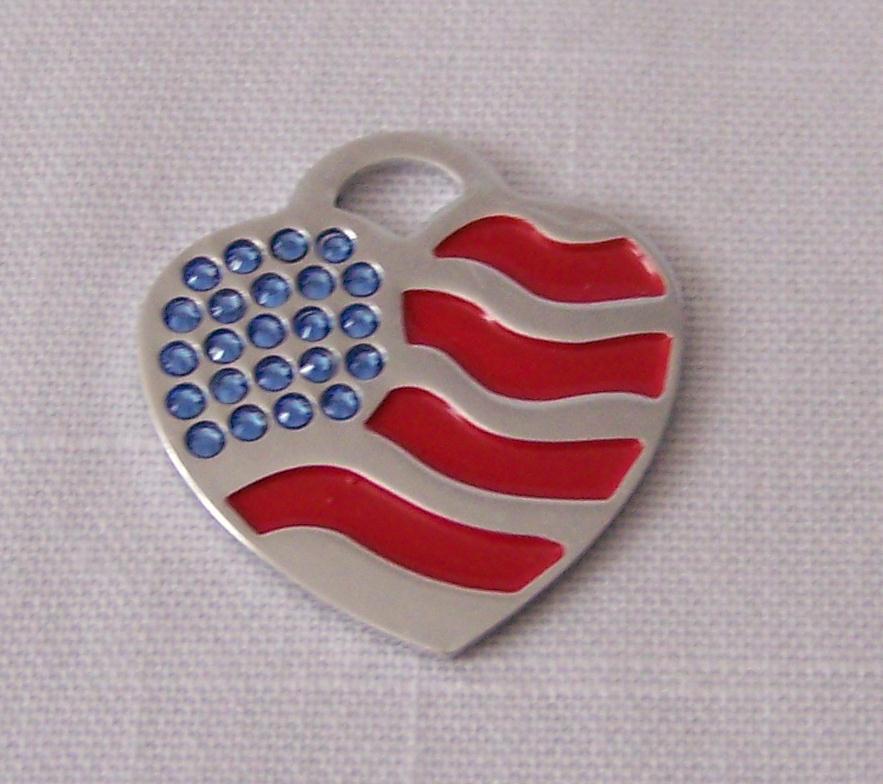 Pet/Dog/Cat ID Tag – American Flag Heart Rhinestones