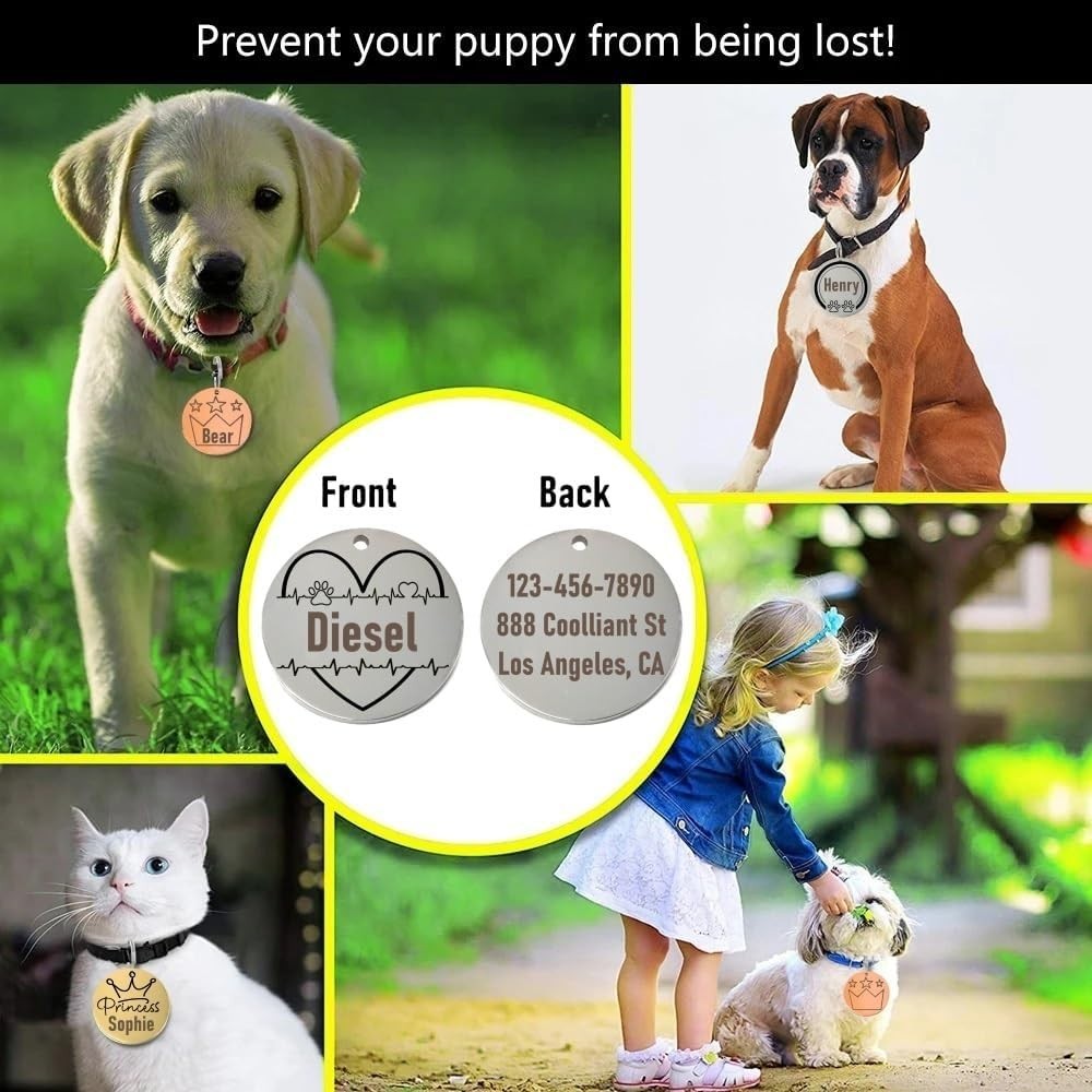 Heart Custom Pet Name Tag for Dog/Cat Collar – Laser Engraved Pet Lover ID Tag
