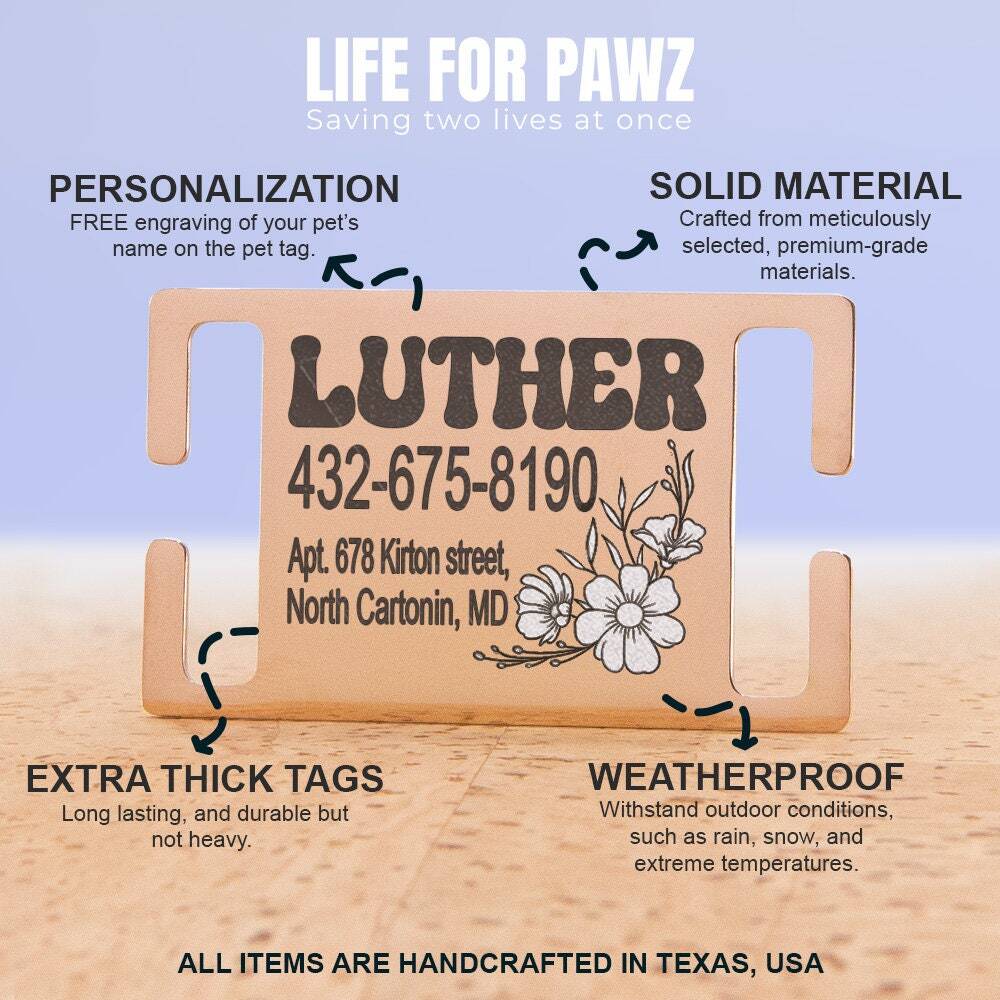 Customized Flower Engraved Slide-On Dog Tag – Personalized Pet ID Tag