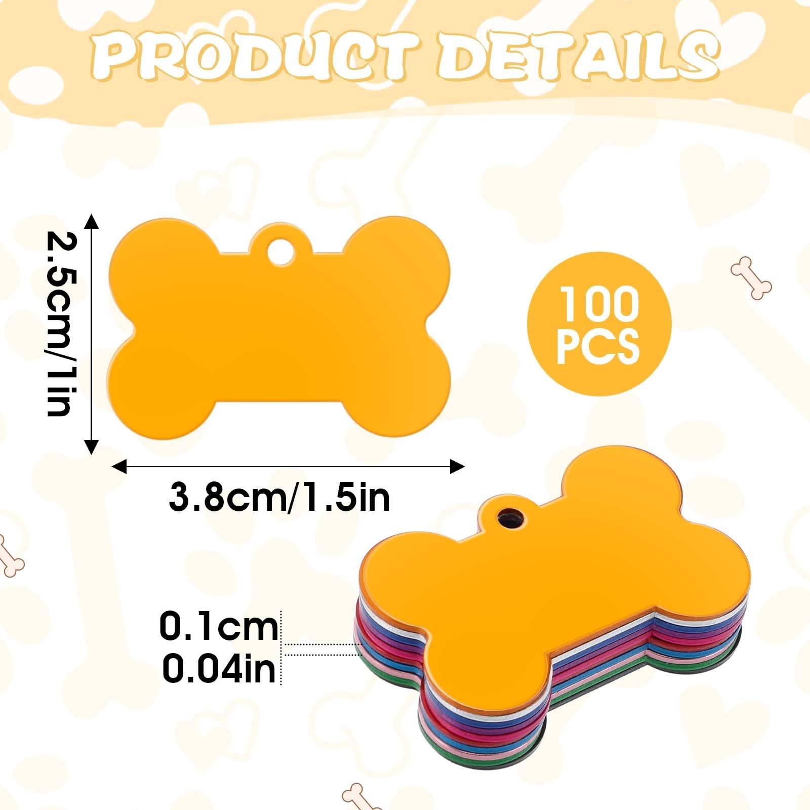 100 Pcs Blank Dog Pet Tags for Engraving, 38mm Aluminum Bone Shape Name Tag C…