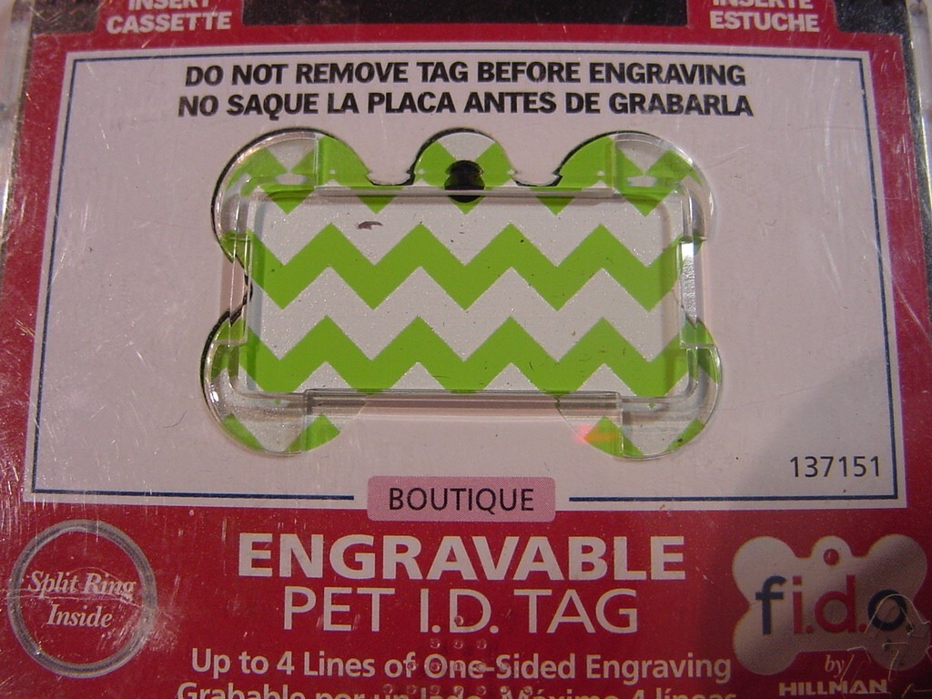 NEW – FIDO ENGRAVABLE PET I.D. TAG – GREEN & WHITE DOG BONE