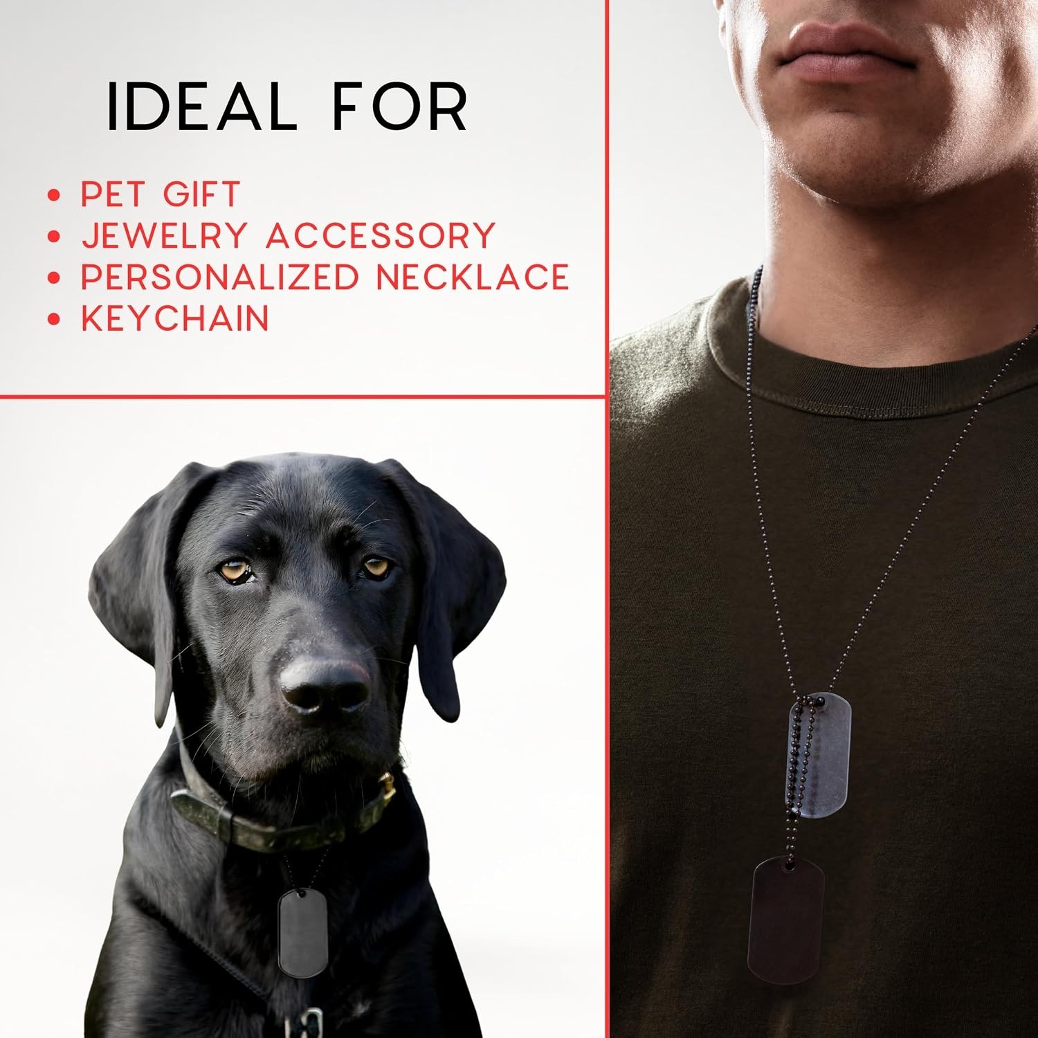 25 PCS Stainless Steel Dog Tags – Black Engravable Dog Tags Military Blanks f…