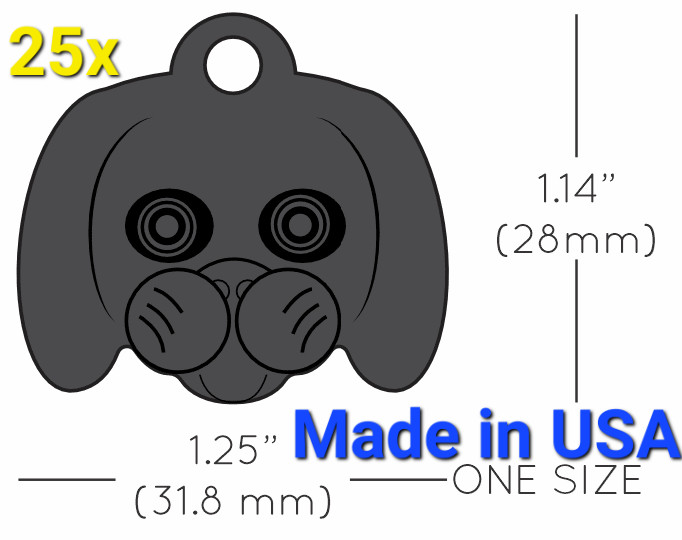 25x Anodized Aluminum Pet ID Tag Blank Dog Face Black Made in USA (Lead Free)