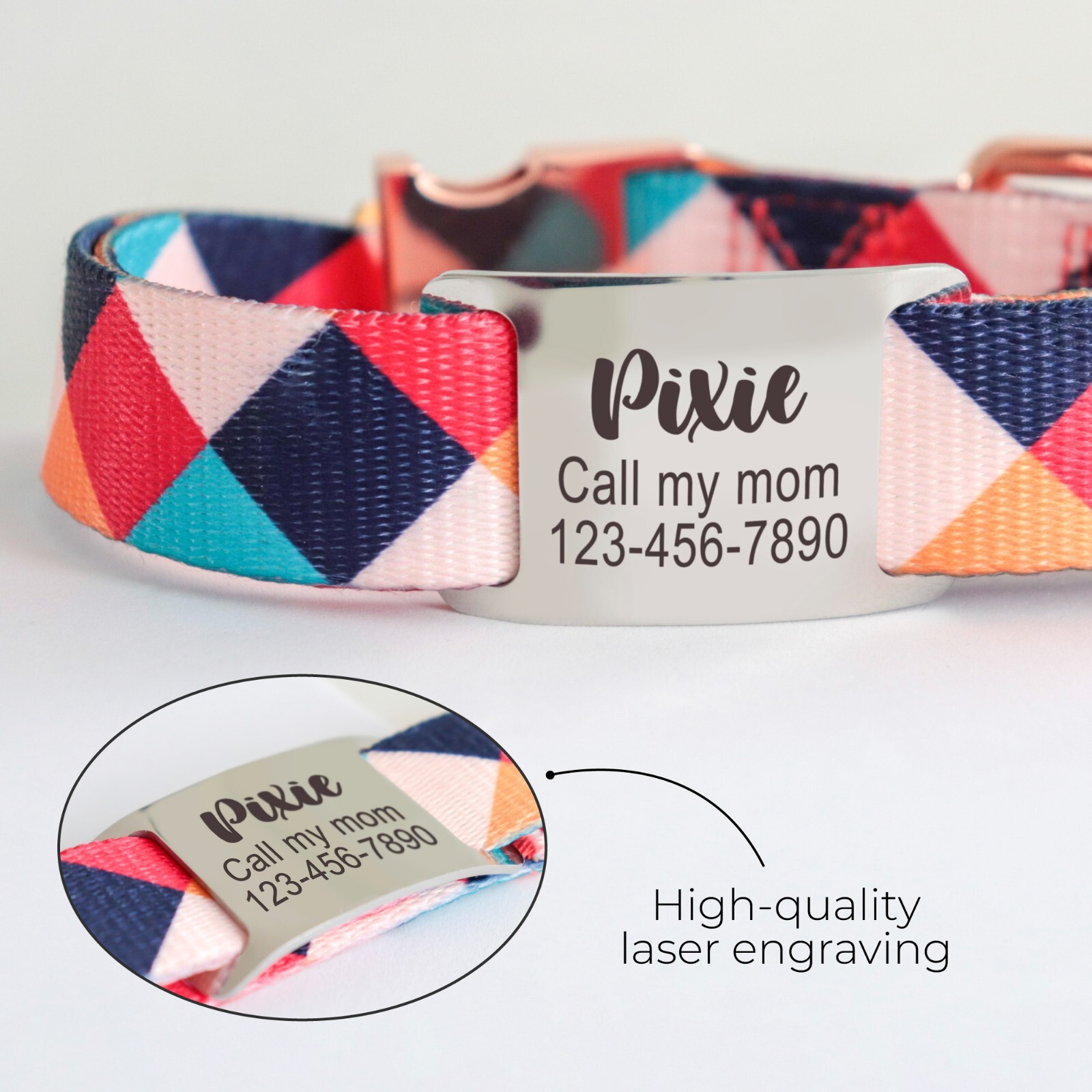 Personalized Slide on Silent Pets Name ID Tags for Dog Cat Martingale Collar