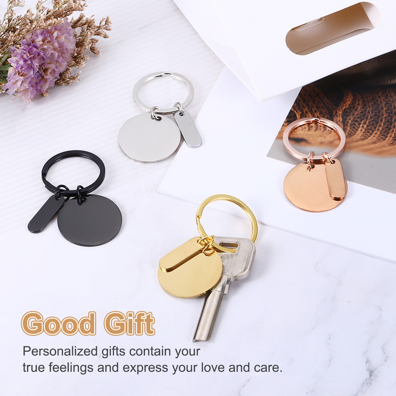 15Pcs Metal Engraving Keychain Blanks, Gold Tone/Silver Tone/Black(Round)