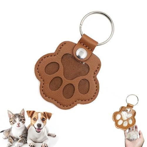 Pet Memorial Leather Paw Keychain Keyring Cat Dog Hair