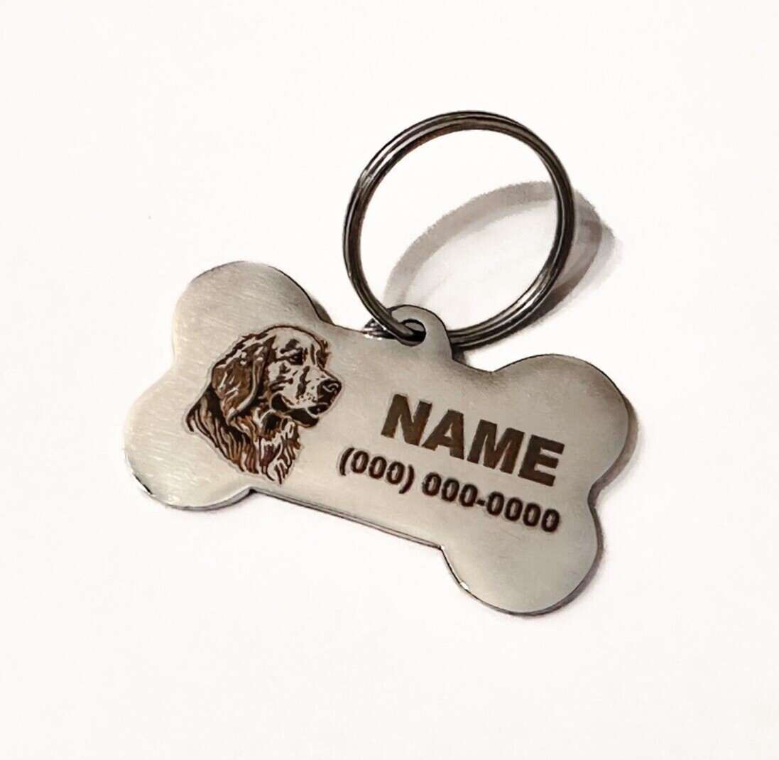 Golden Retriever Dog Pet Name TAG BONE (1.96in x 1.1in) Custom ENGRAVED DOG NAME