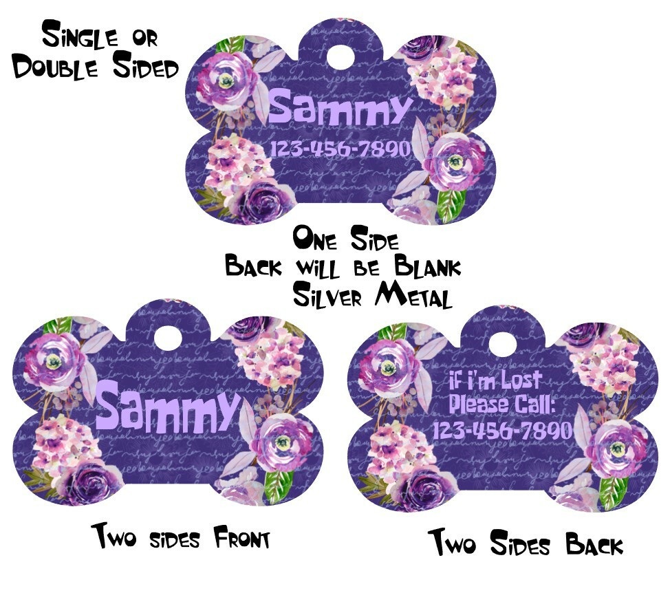 Pet ID Tag Floral Personalized Custom Double Sided Pet Tag w/name & number