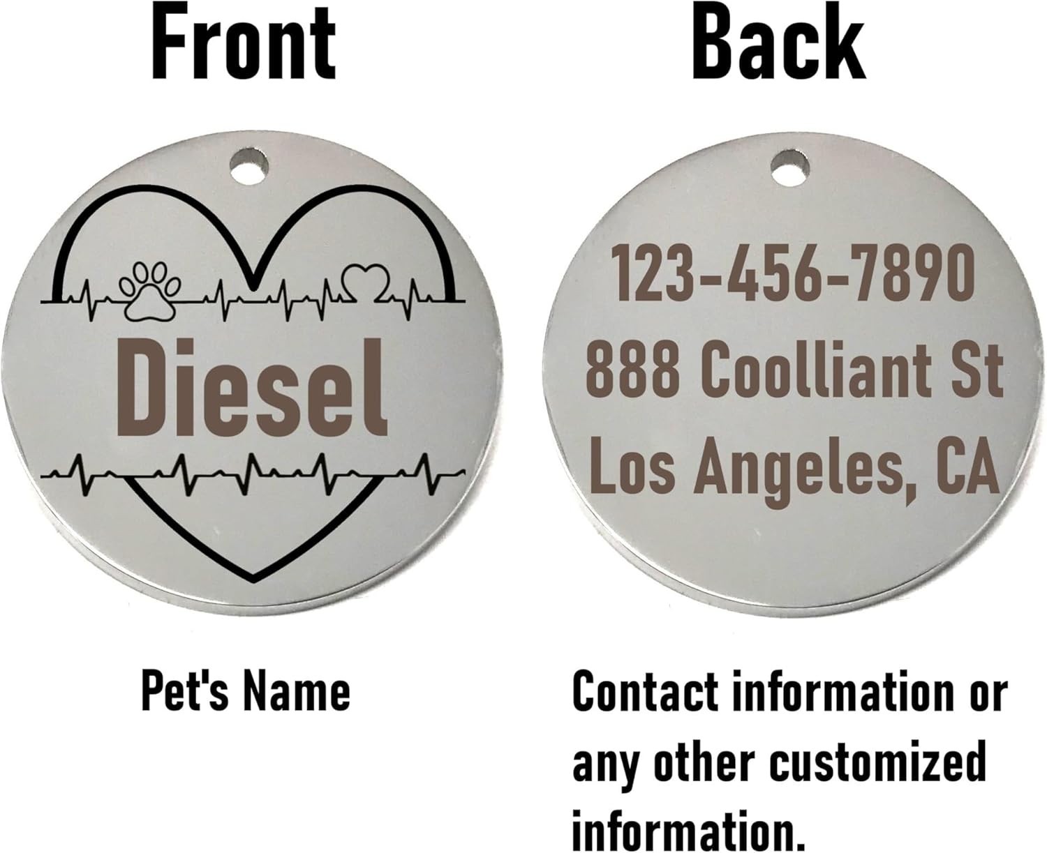 Heart Custom Pet Name Tag for Dog/Cat Collar – Laser Engraved Pet Lover ID Tag