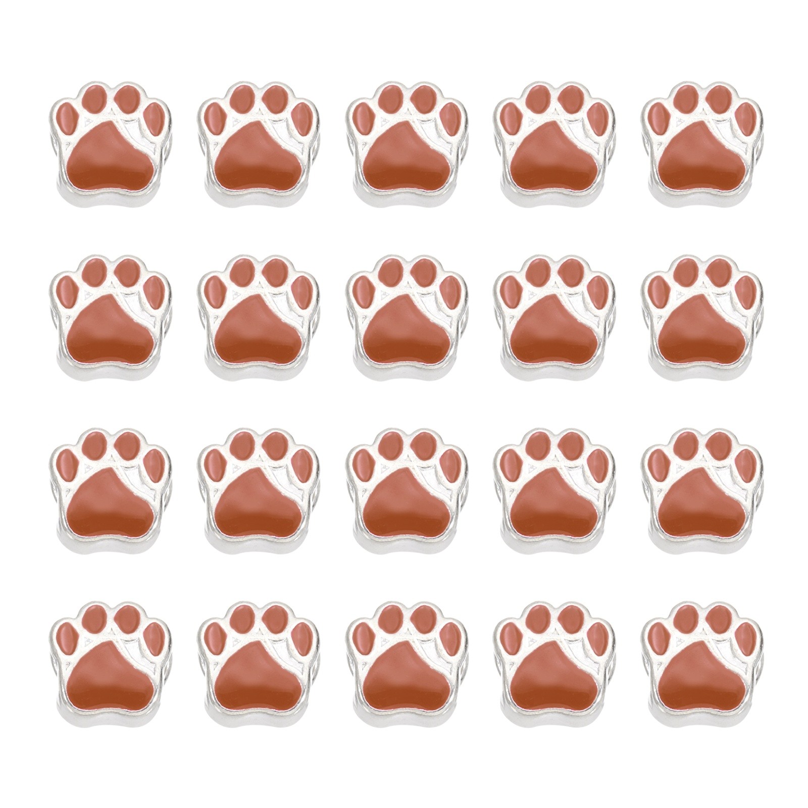 Enamel Paw Print Charms, Alloy Dog Cat Paw Large Hole Beads, 20Pcs(Brown)