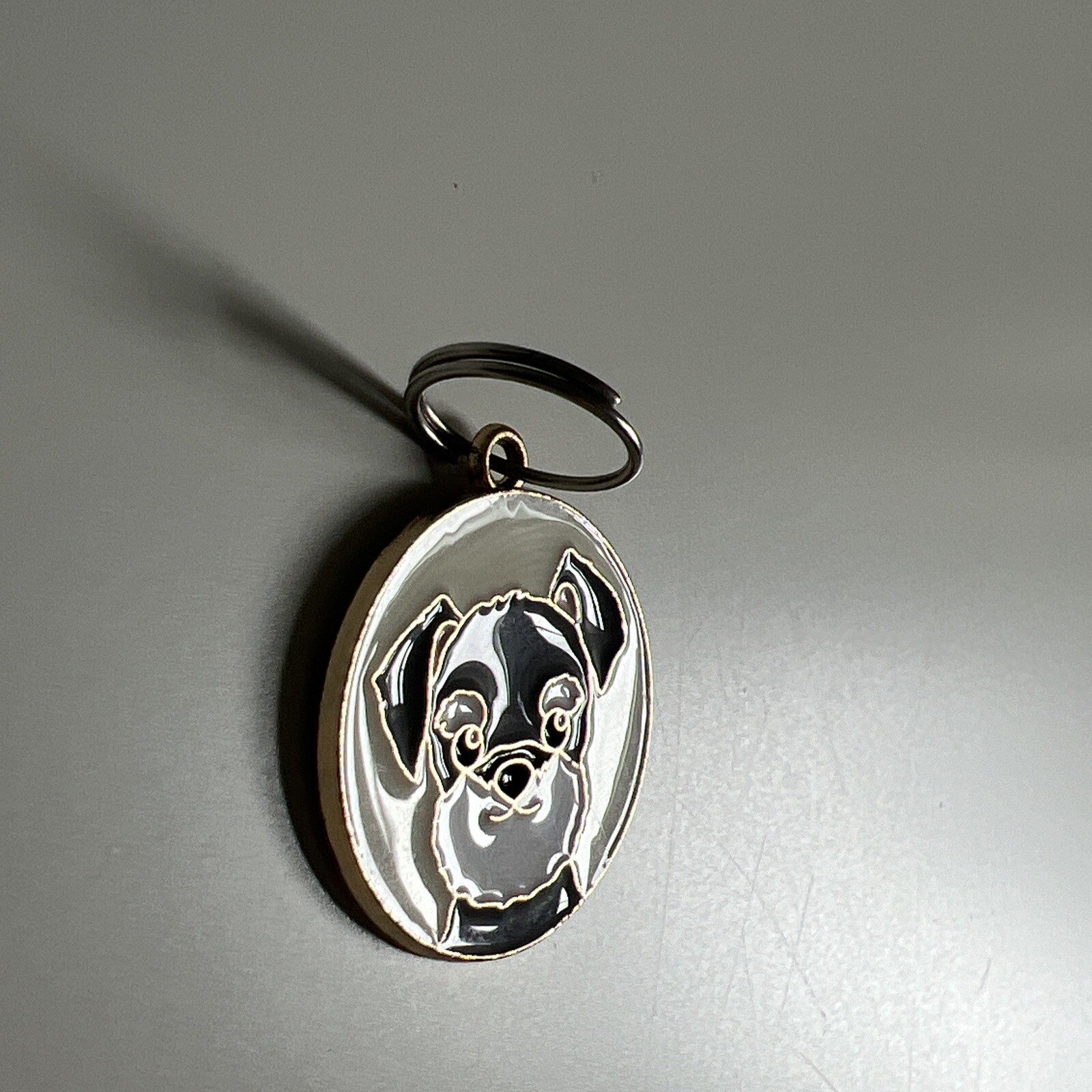 Schnauzer Dog Enamel Collar Tag Key Chain Round Face Puppy Gray White Necklace C