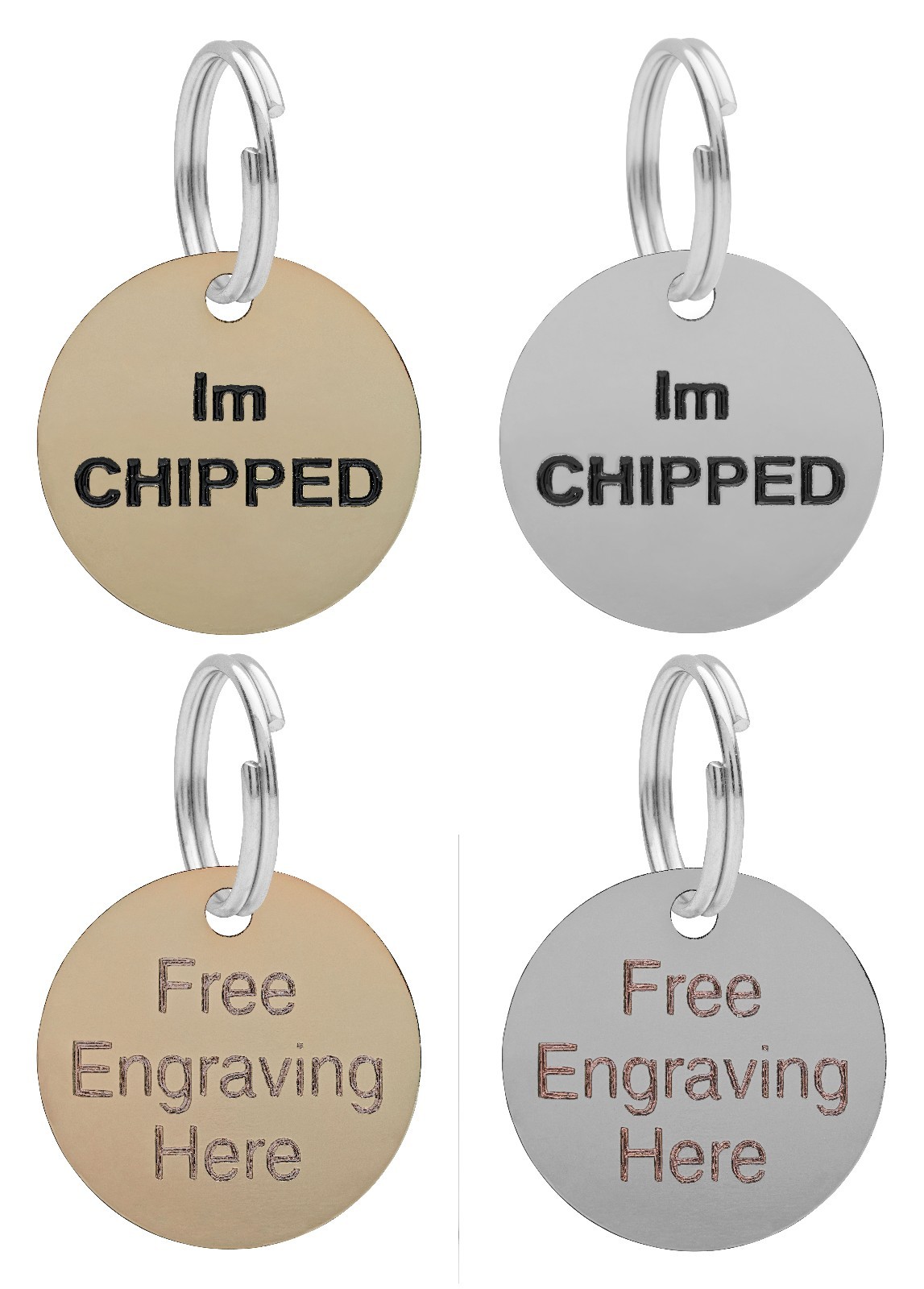 Dog Cat Pet ID Tag, Puppy Collar Tags, IM Chipped 25mm Engraved, Brass Or Nickel