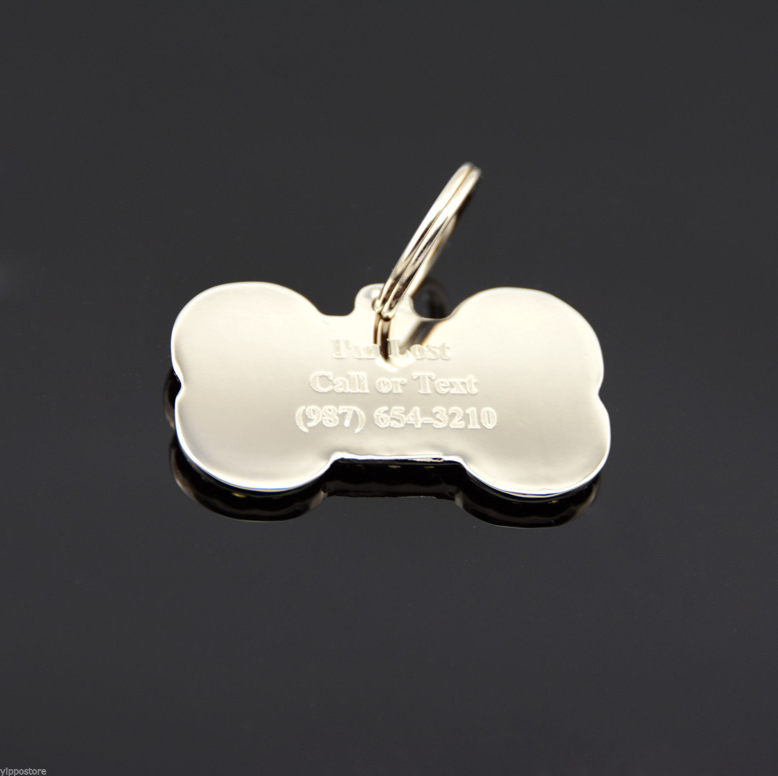 Custom Engraved Personalized Small Bone Shape w/ CZ Dog Metal Tag Pet ID Name