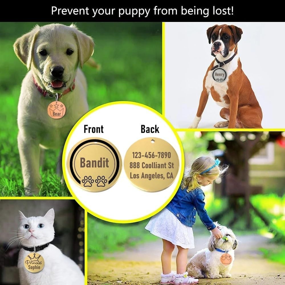 Custom 2 Paws Pet ID Tags for Dog or Cat Collar – Laser Etched Cute Name Tag