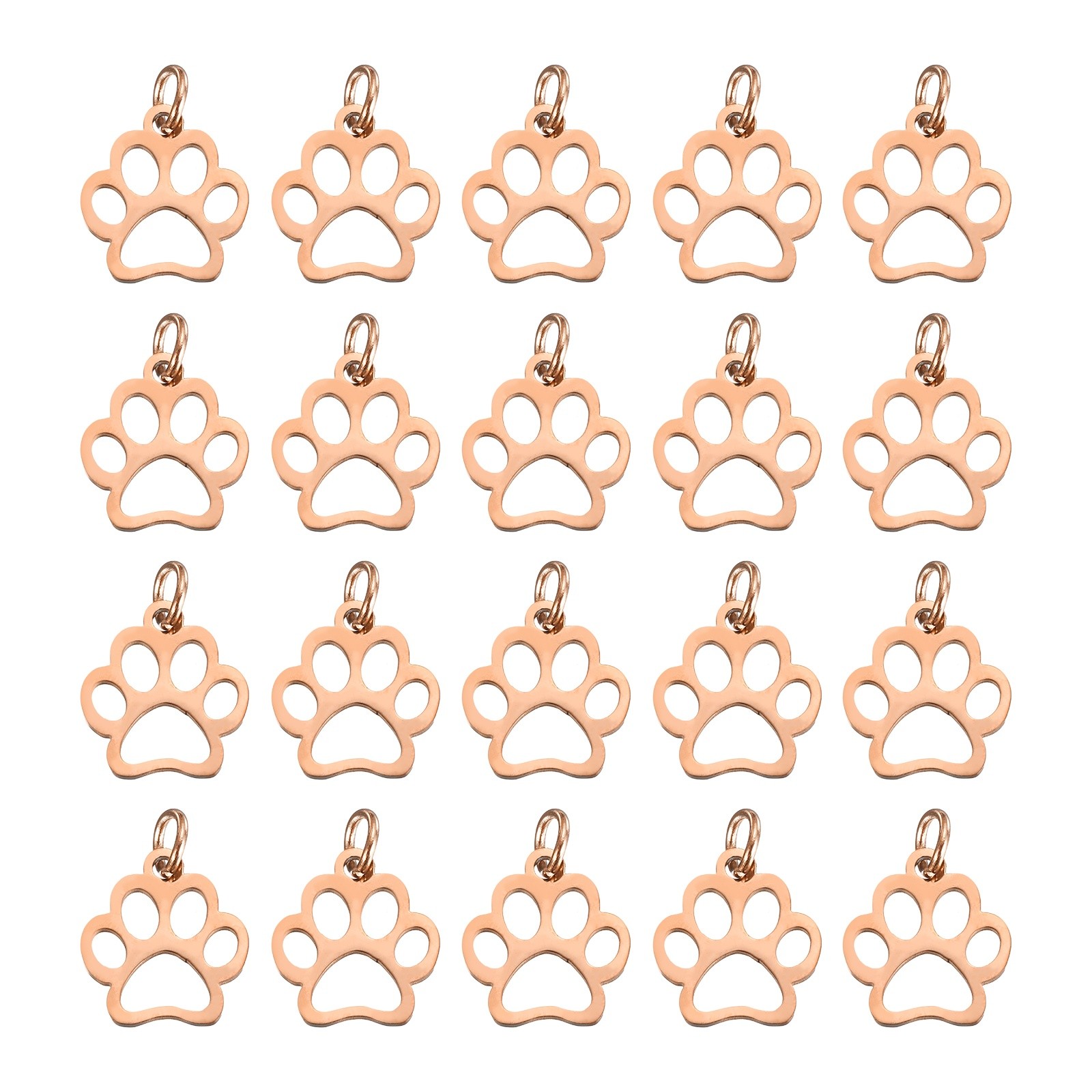 Dog Paw Print Charms 3mm, 20 Pcs Cat Dog Paw Pendant, Rose Gold