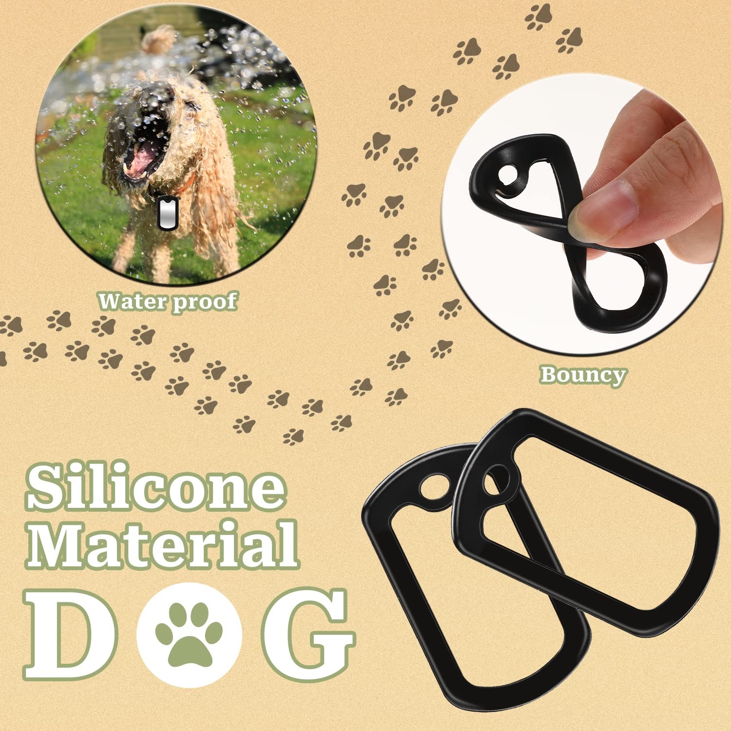 10 Pack Dog Tag Silencers, Black Engraved Tag Silicone Case with 4 Chains Army D