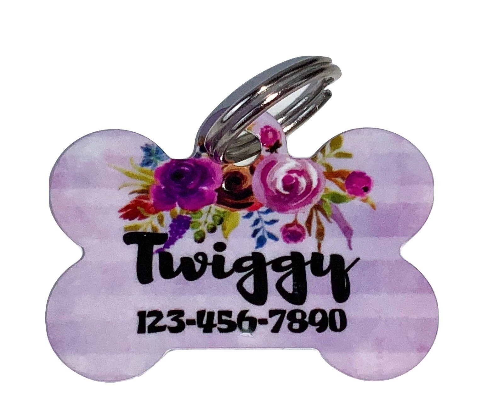 Pet ID Tag Flowers Personalized Custom Double Sided Pet Tag w/name & number