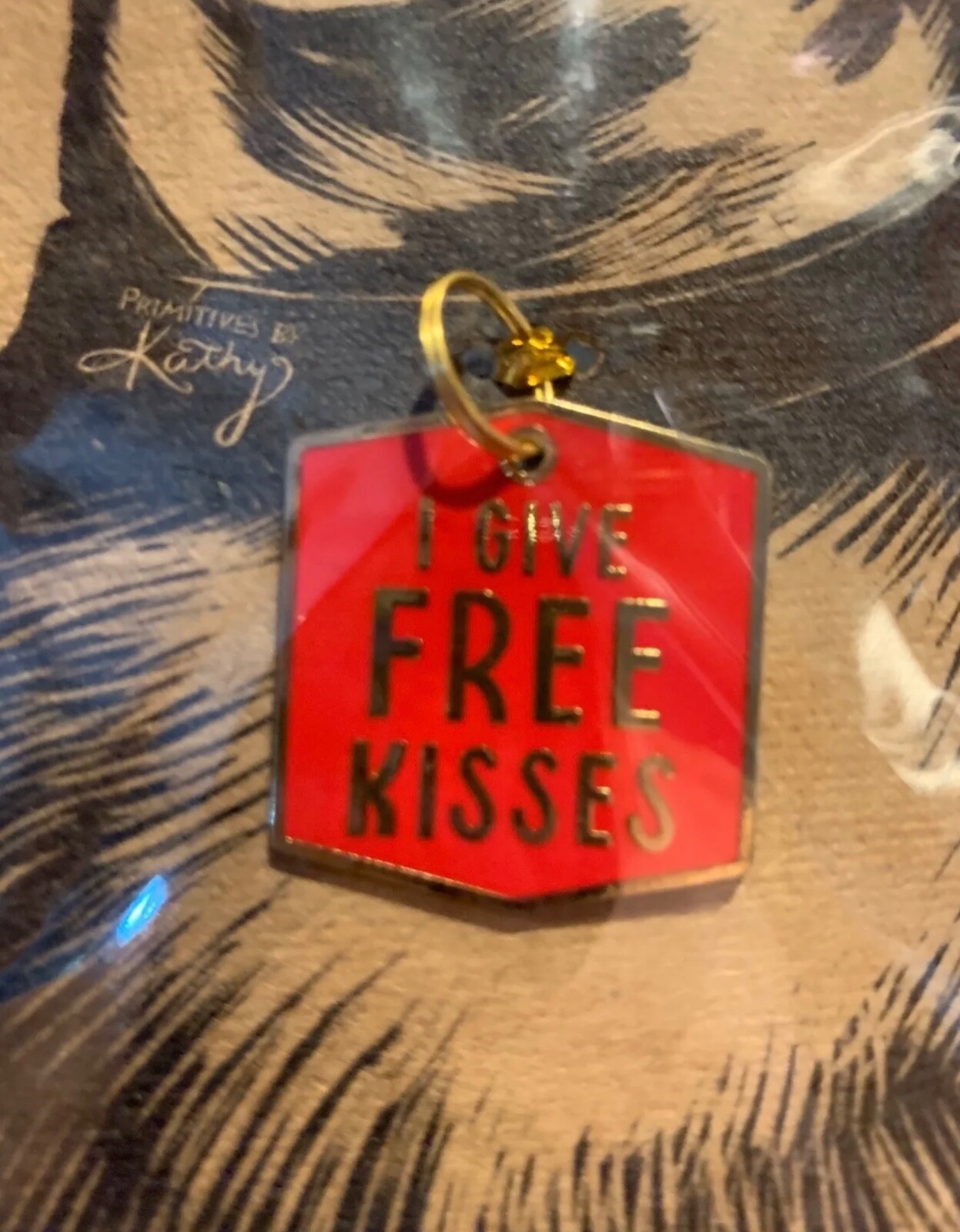 Primitives by Kathy I GIVE FREE KISSES Metal Enamel Collar Pet Charm Dog Puppy