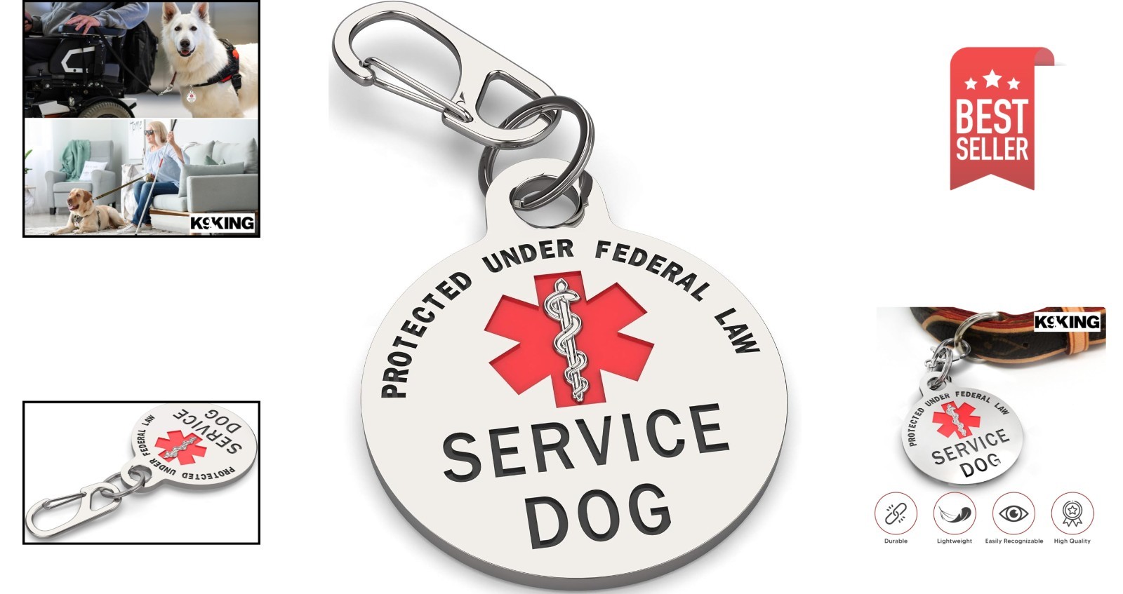 Double-Sided Service Dog Tag with Medical Alert & Federal Protection – 1.25 Inch