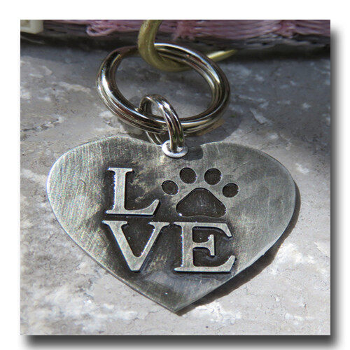 Paw Heart “LOVE” Pet ID Dog Name Tag Free Engraving Brass Copper Nickel Silver