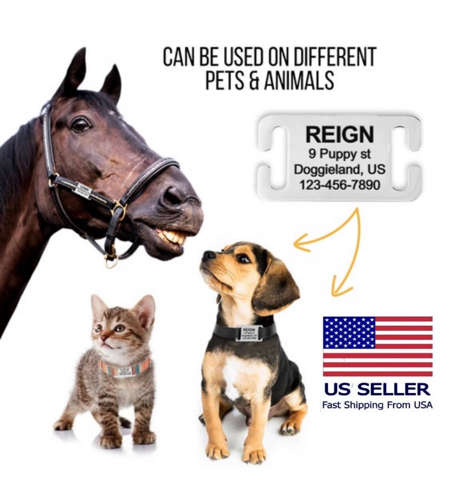 Stainless Steel Slide-On Collar Pet Dog Identification Name Tags Custom ID
