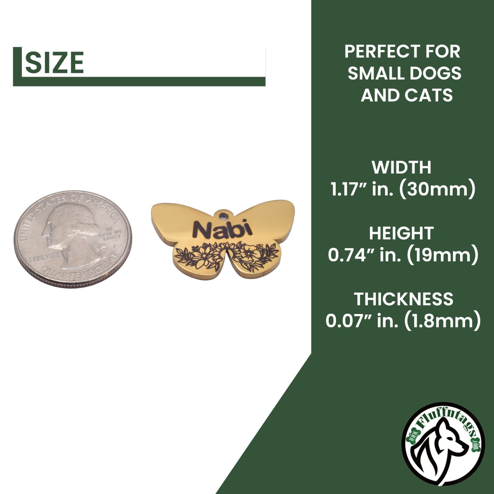 Custom Deep Engraved Butterfly Pet ID Stainless Steel for Small Dog & Cat ID Tag