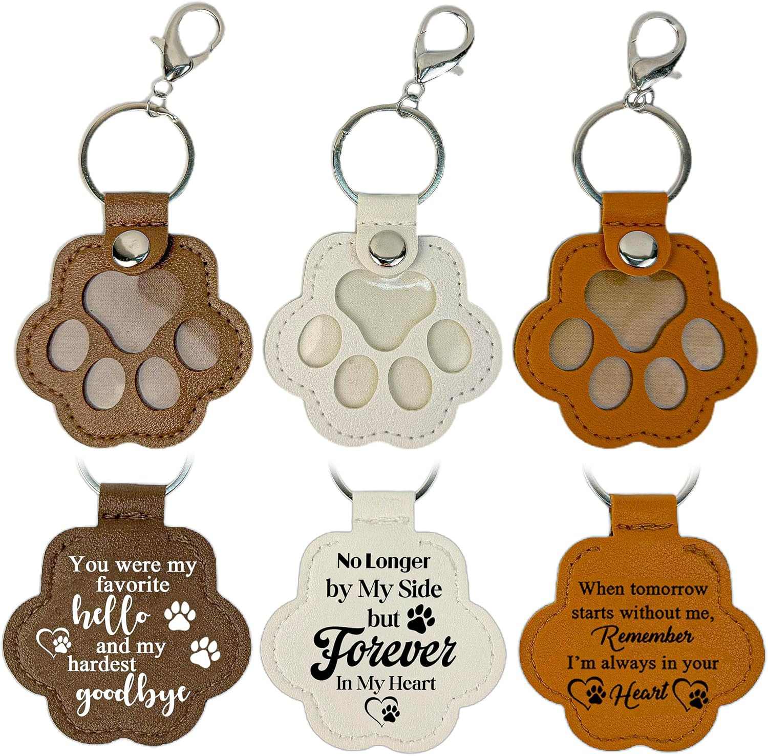 3 Pcs Pet Memorial Leather Paw Keychain for Cat Dog, Pet Hair Keepsake | Paw Pri