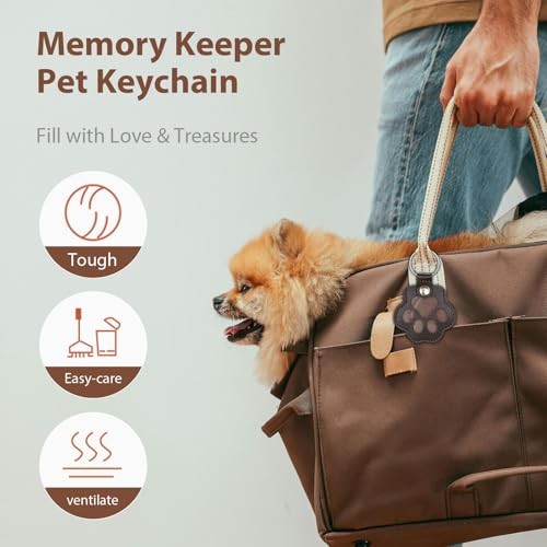 Pet Paw Print Leather Keychain Hair Keepsake Memorial