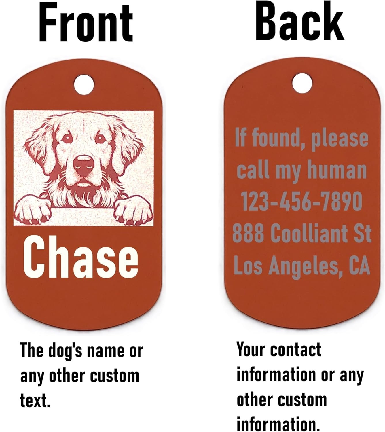Military Style Personalized Golden Retriever Dog Name Tag -ID Tag for Pet Collar