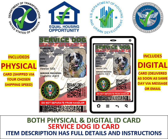 SERVICE DOG ID CARD MILITARY VETERANS 1 SIDE ONLY PHYSICAL & DIGITAL